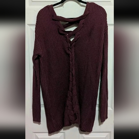 Derek Heart Open Cardigan L Overiszed Purple Lace-up Back - Picture 4 of 6